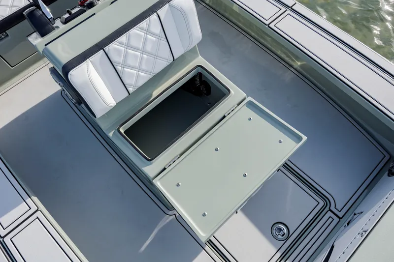 Slide: The Image of Vtech 18 boat interior with open storage compartment, 2025 model. - 26