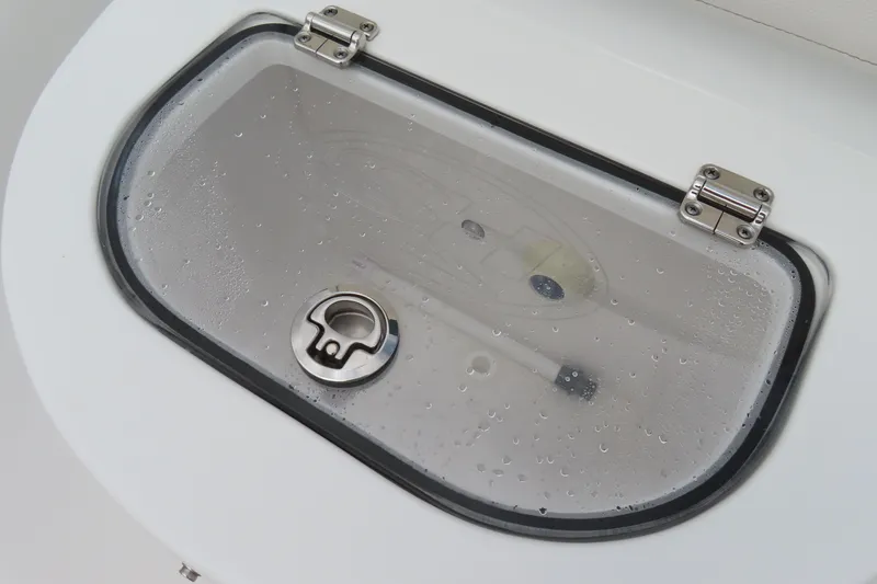 Slide: The Image of 2024 Sea Hunt Gamefish 30 Coffin Box with transparent lid and stainless steel hinges. - 12