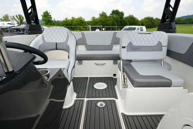 Slide: The Image of 2024 Bayliner VR5 Bowrider I/O interior with modern seating and sleek design. - 11