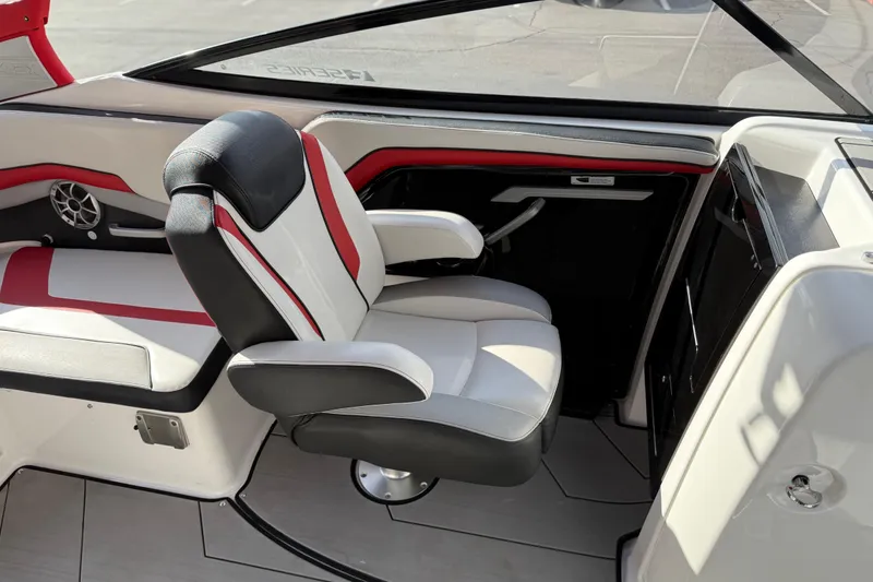 Slide: The Image of 2019 Yamaha Boats 242X E-Series interior with sleek seating and modern design. - 55