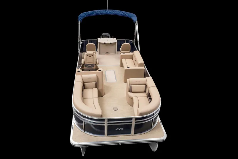 Slide: The Image of Manufacturer Provided Image: 2018 Harris Cruiser 200 pontoon boat with beige seating and blue canopy. - 10