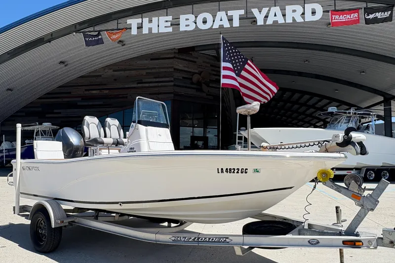 Slide: The Image of 2014 Seafox 180 Viper boat on trailer at The Boat Yard dealership. - 2