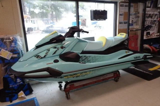 The Image of 2025 Yamaha WaveRunner VX Limited Ho in showroom, light blue color, side view. - 7