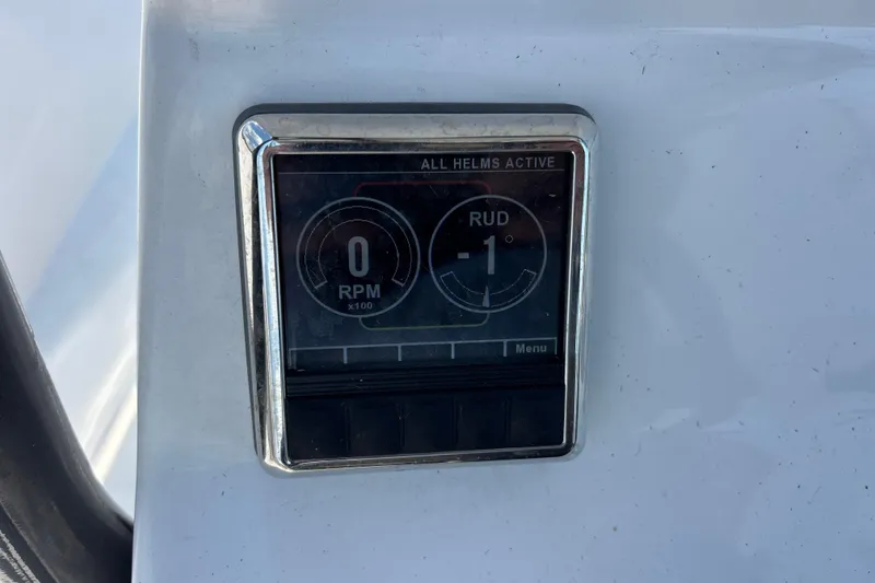 Slide: The Image of Dashboard display on a 2022 Cape Horn 22 OS boat showing RPM and rudder angle. - 46