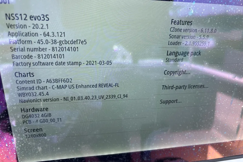 Slide: The Image of Display screen of a 2022 Cape Horn 22 OS boat showing NSS12 evo3S system details. - 48
