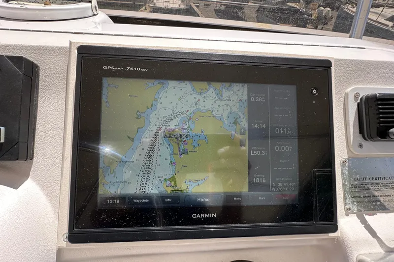 Slide: The Image of Garmin GPS display on 2000 Mainship 43 Trawler Aft Cabin, showing nautical chart. - 31