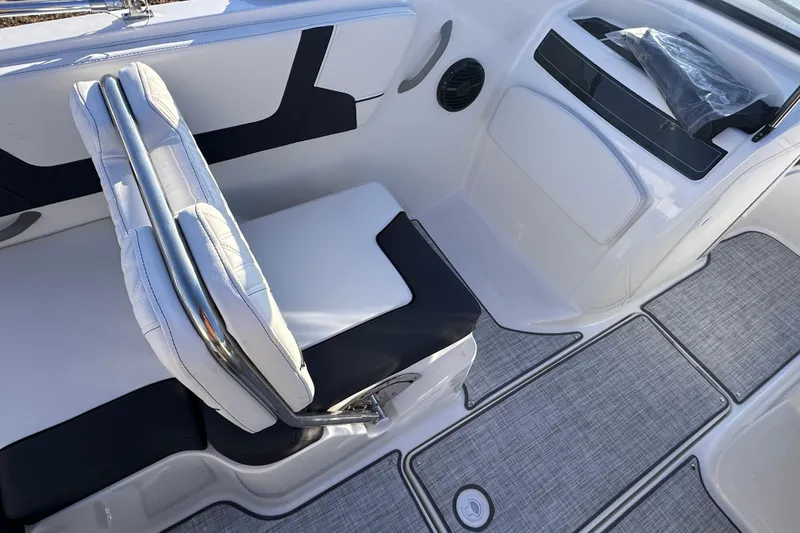 Slide: The Image of 2025 Bayliner VR5 Bowrider OB interior with sleek seating and modern design. - 10