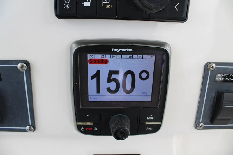 Slide: The Image of Raymarine display on 2015 Boston Whaler 320 Outrage showing 150 degrees in standby mode. - 39