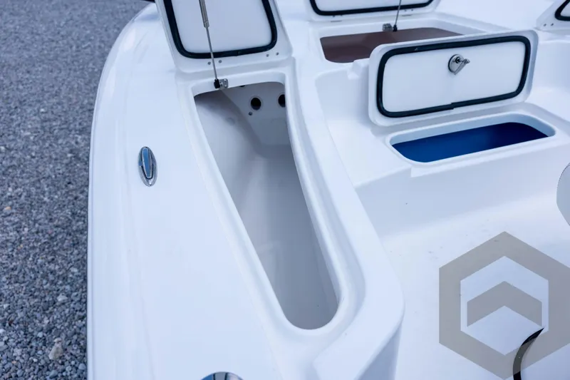 Slide: The Image of 2026 Tidewater 2110 Bay Max boat storage compartments on deck. - 47