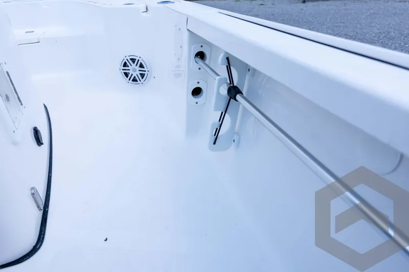 Slide: The Image of 2026 Tidewater 2110 Bay Max interior with speaker and rod holder. - 70