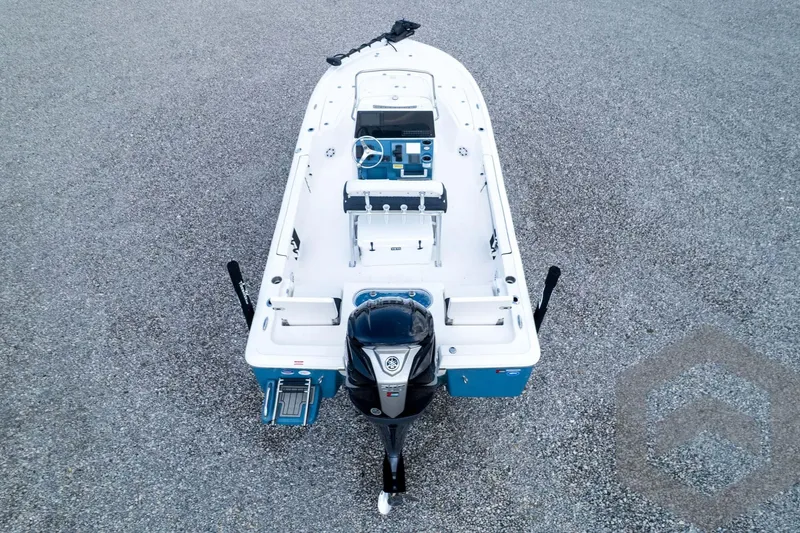 Slide: The Image of 2026 Tidewater 2110 Bay Max boat, aerial view, showcasing sleek design and modern features. - 88