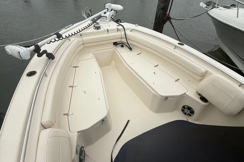 Slide: The Image of 2020 Grady-White Fisherman 257 boat interior with seating and storage compartments. - 6