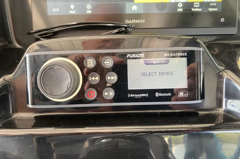 Slide: The Image of Fusion MS-RA70NSX audio system on 2024 Jeanneau NC 895 boat dashboard. - 33