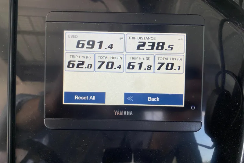 Slide: The Image of Display screen showing fuel usage and trip data for a 2024 Jeanneau NC 895 boat. - 43