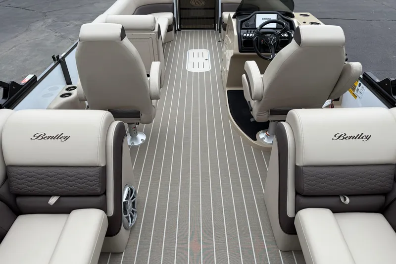 Slide: The Image of 2026 Bentley Pontoons Elite 253 Admiral interior with luxurious seating and modern design. - 31