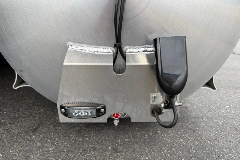 Slide: The Image of Close-up of 2026 Bentley Pontoons Elite 253 Admiral pontoon detail with wiring and light. - 7