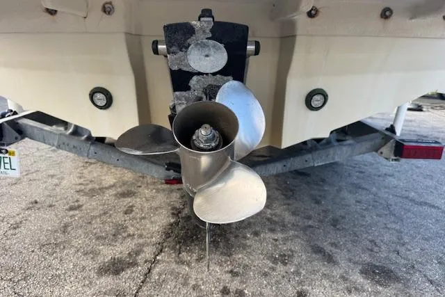 Slide: The Image of Propeller of 2009 Sea Ray 230 Sundeck boat on trailer, close-up view. - 42