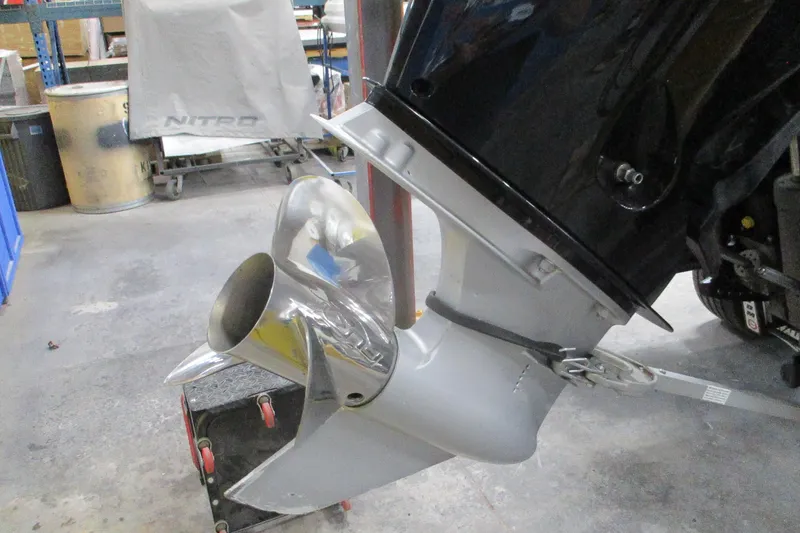 Slide: The Image of 2024 Nitro Z20 boat propeller in a workshop setting. - 15