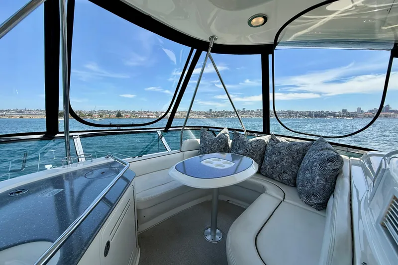 Slide: The Image of Luxurious interior of 2007 Sea Ray 52 Sedan Bridge yacht with scenic ocean view. - 43