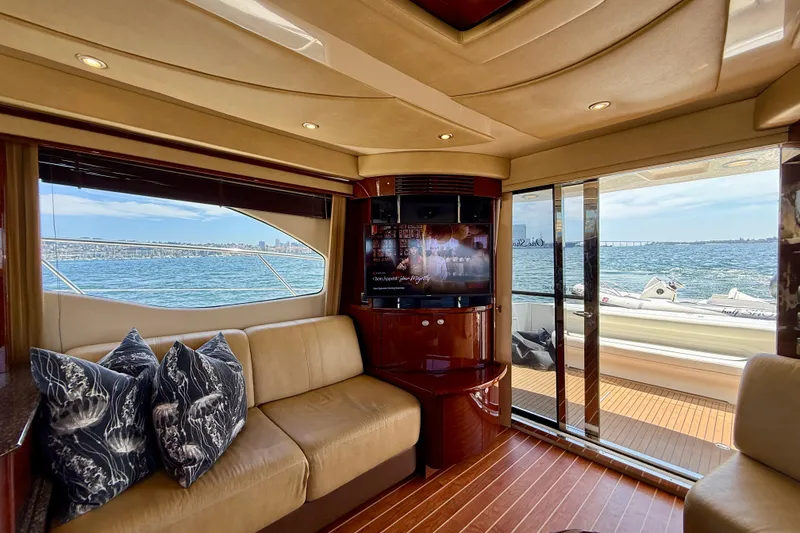 Slide: The Image of Luxurious interior of 2007 Sea Ray 52 Sedan Bridge yacht with ocean view. - 71