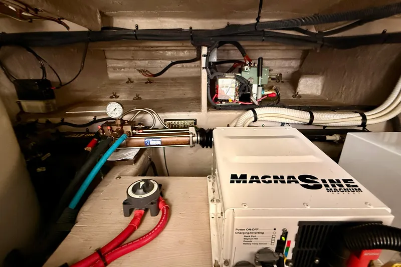 Slide: The Image of Engine room of 2007 Sea Ray 52 Sedan Bridge with Magnum inverter and wiring. - 88