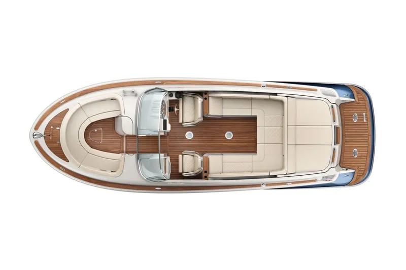 Slide: The Image of Manufacturer Provided Image: 2017 Chris-Craft Launch 28 boat, top view, showcasing spacious seating and elegant wooden deck. - 23