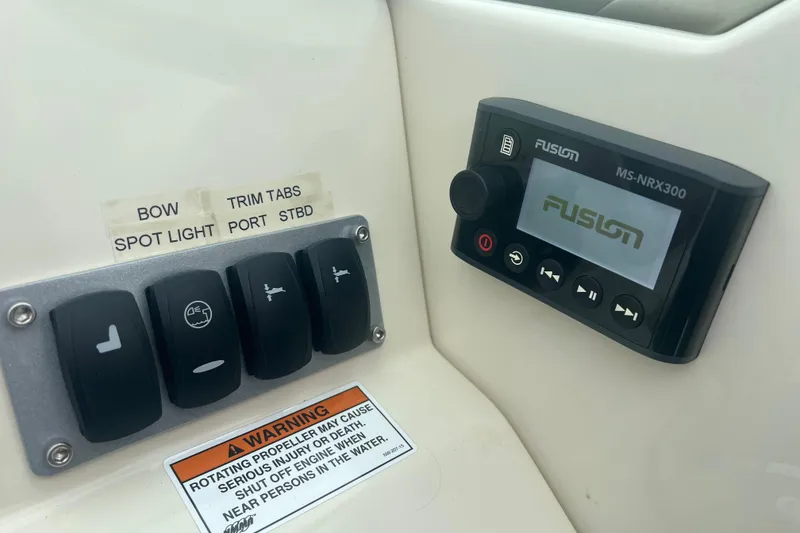 Slide: The Image of Control panel of 2017 Chris-Craft Launch 28 with Fusion MS-NRX300 audio system. - 9