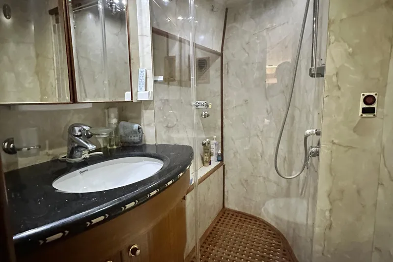Slide: The Image of Luxurious bathroom in 2001 Prima 52 Seahorse yacht with marble shower and modern sink. - 78