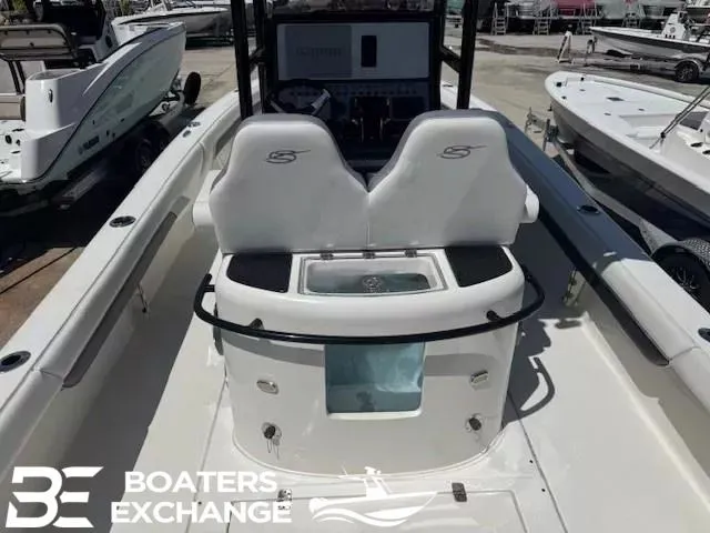 Slide: The Image of 2023 ShearWater 270 SS Carolina with dual outboard engines. - 6