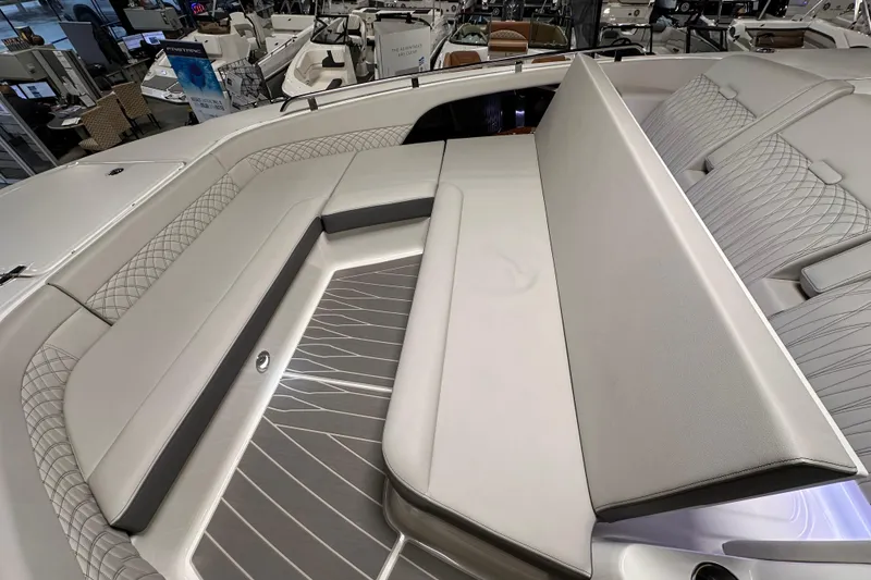 Slide: The Image of 2023 Sea Ray Sundancer 370 Outboard interior with luxurious seating and modern design. - 35