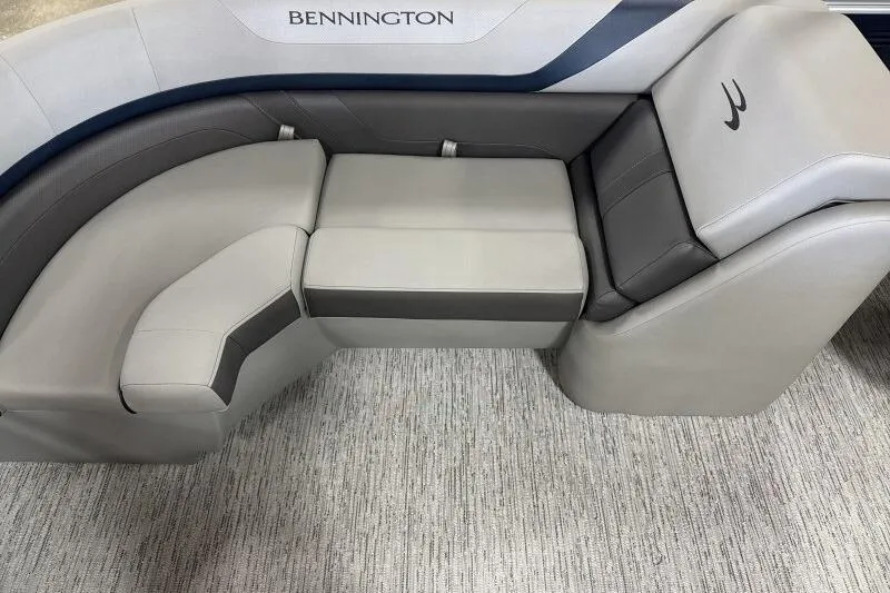 Slide: The Image of 2026 Bennington 22SXSR boat seating with gray upholstery and stylish design. - 7
