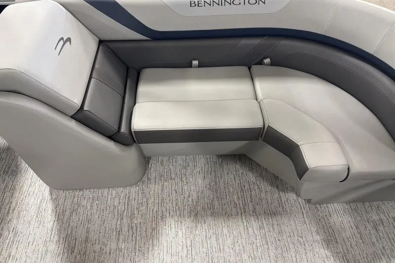 Slide: The Image of 2026 Bennington 22SXSR boat interior with luxurious gray seating and modern design. - 8