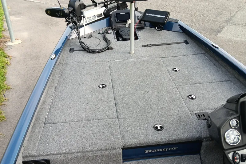 Slide: The Image of 2021 Ranger RT188P boat deck with Humminbird electronics and trolling motor. - 9