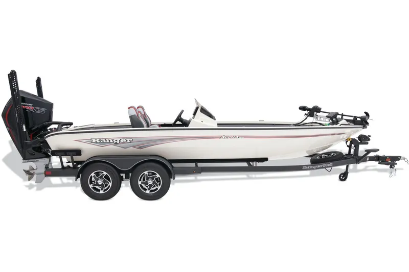 Slide: The Image of 2025 Ranger ALPHA 208 boat interior with dual consoles and steering wheel. - 8