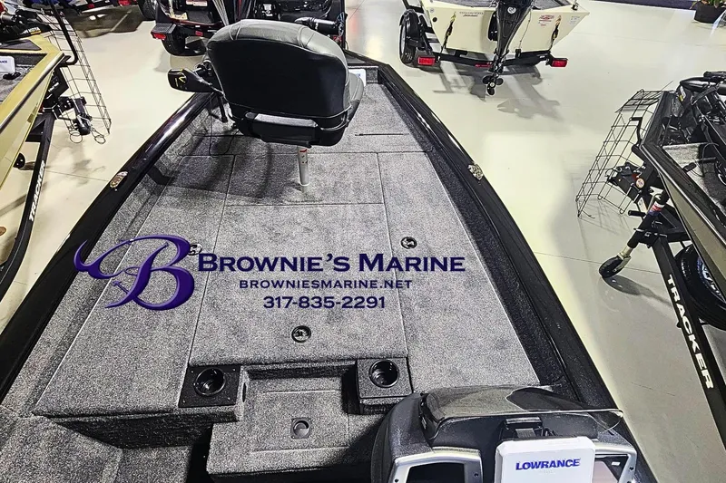 Slide: The Image of 2026 Tracker Pro Team 190 boat interior at Brownie's Marine showroom. - 6