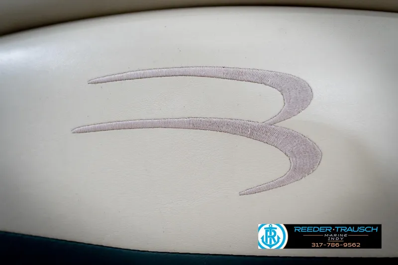Slide: The Image of Embroidered "B" logo on 2006 Bennington 2250RL boat upholstery, Reeder-Trausch Marine branding. - 39