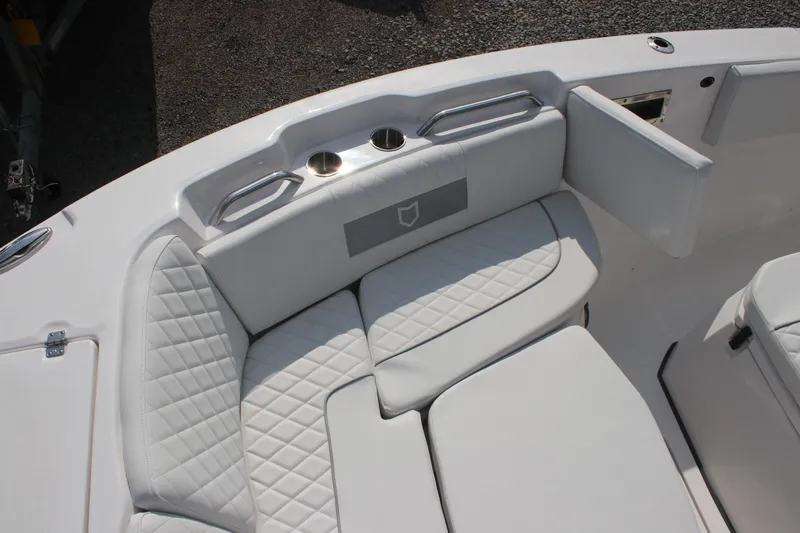 Slide: The Image of Luxurious seating on 2026 Sea Fox 268 Commander boat with quilted white upholstery. - 28