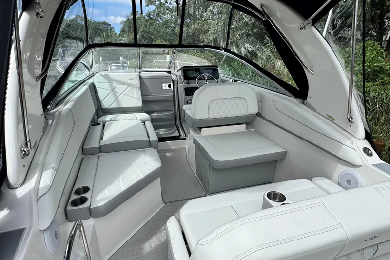 Slide: The Image of Luxurious interior of 2026 Regal 26 XO boat with plush seating and modern design. - 17