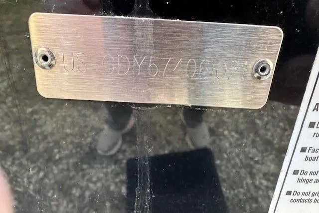 Slide: The Image of 2021 Hurricane SunDeck Sport 185 OB identification plate with engraved serial number. - 26