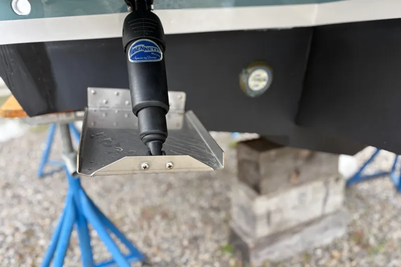 Slide: The Image of Boat trim tab with Bennett Marine actuator on Weaver 270, 2025 model. - 13