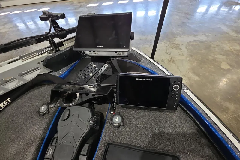 Slide: The Image of 2016 Nitro Z21 boat dashboard with Garmin and Humminbird electronics. - 34