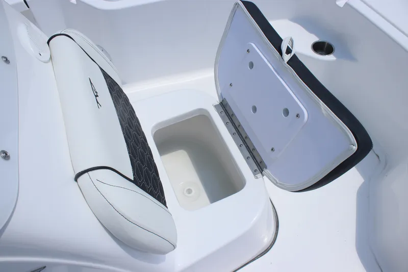 Slide: The Image of 2026 Tidewater 1910 Bay Max boat seat with storage compartment open. - 15