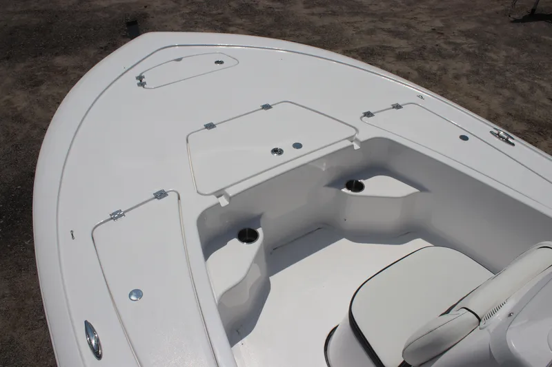 Slide: The Image of 2026 Tidewater 1910 Bay Max boat deck with storage compartments and seating. - 6