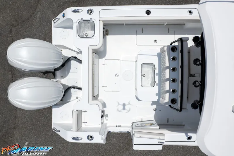 Slide: The Image of Top view of 2026 Sea Hunt Gamefish 27 Coffin Box boat with dual engines. - 8