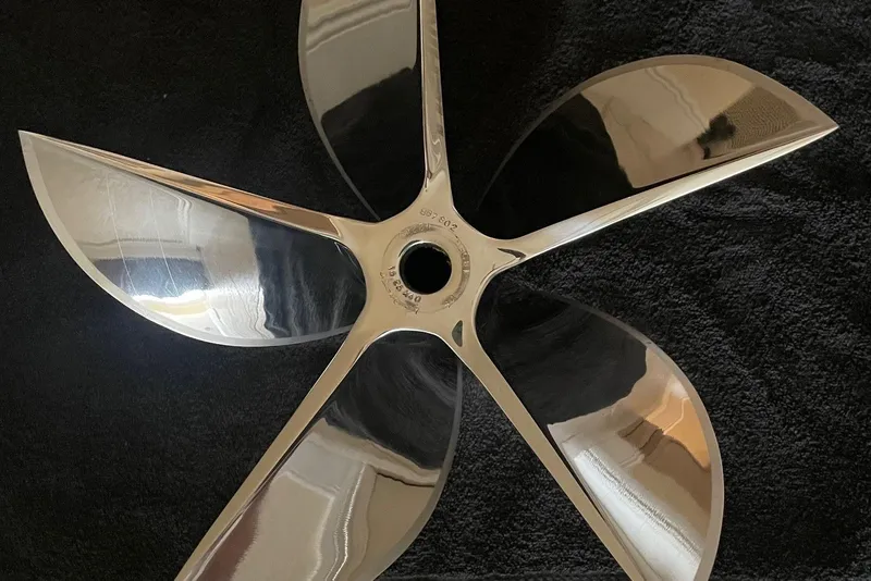 Slide: The Image of Highly polished five-blade propeller on black background, MTI 40RP 2007 model. - 22