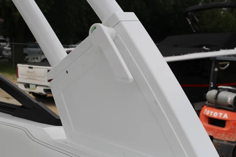 Slide: The Image of 2025 Cobalt R8 boat detail, showcasing sleek white design and structural components. - 37