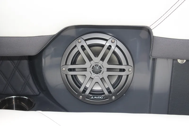 Slide: The Image of Speaker system in 2025 Cobalt R8 boat interior, featuring JL Audio speaker. - 42