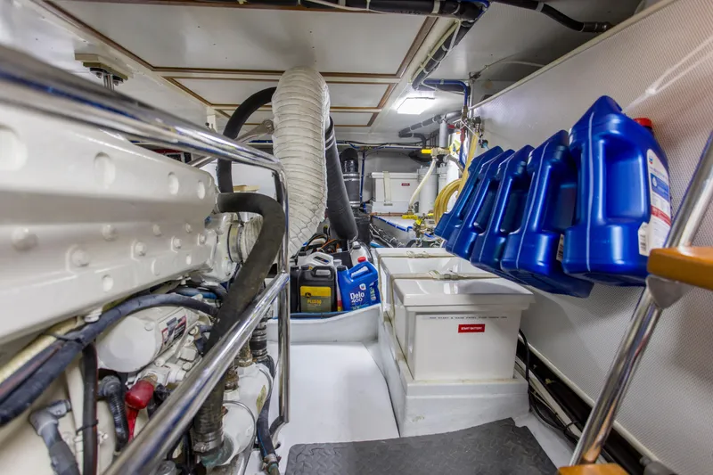 Slide: The Image of Engine room of 2007 Krogen 44' Widebody yacht with equipment and supplies. - 35
