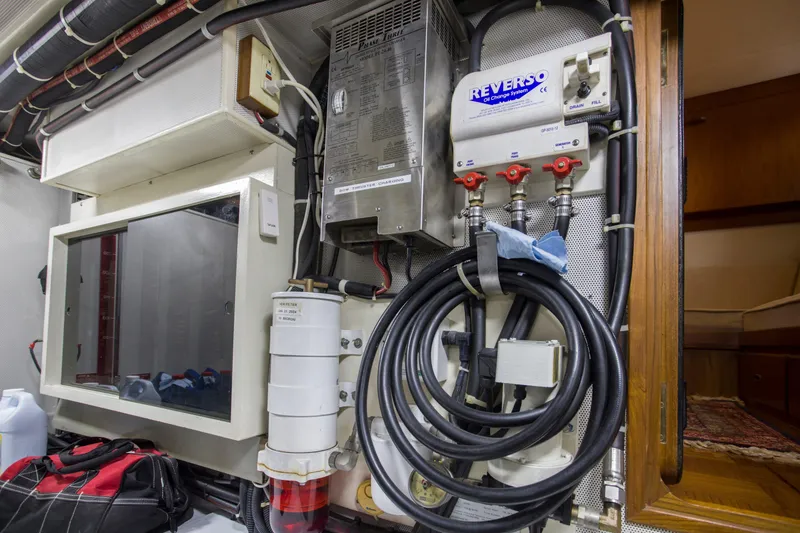 Slide: The Image of Engine room of 2007 Krogen 44' Widebody with Reverso oil change system. - 39