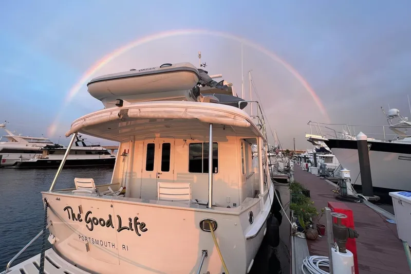 Slide: The Image of Krogen 44' Widebody yacht, 2007, docked with rainbow in Portsmouth, RI marina. - 40